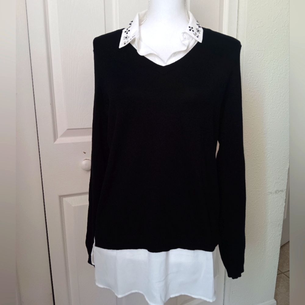Adrianna Papell Twofer Sweater With Embellished Collar. Size M.  NWT!